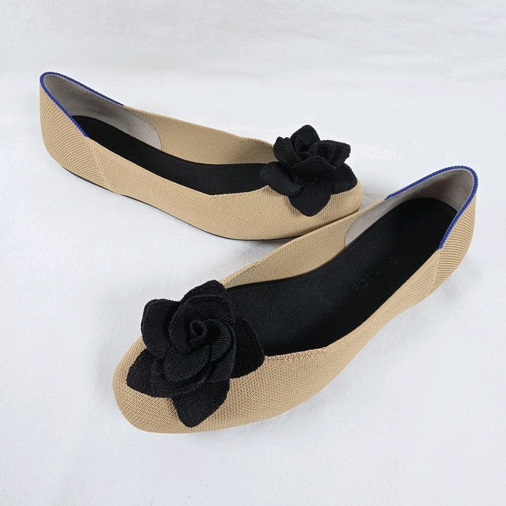 Rothy's The Petal Square Toe Flats in Beige Cream Love Bird 13 Feminine Cute